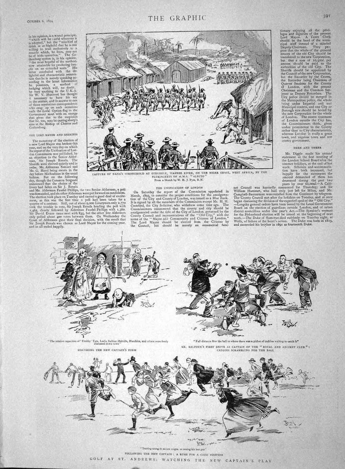 Original Old Antique Print 1894 Nan StronghOteghele Warree Golf St. Andrews