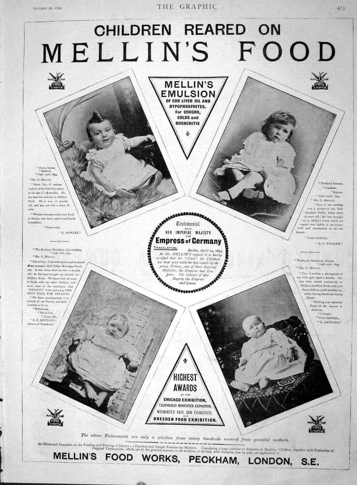 Original Old Antique Print 1894 Advertisement Mellin'S Emulsion Childrens Food
