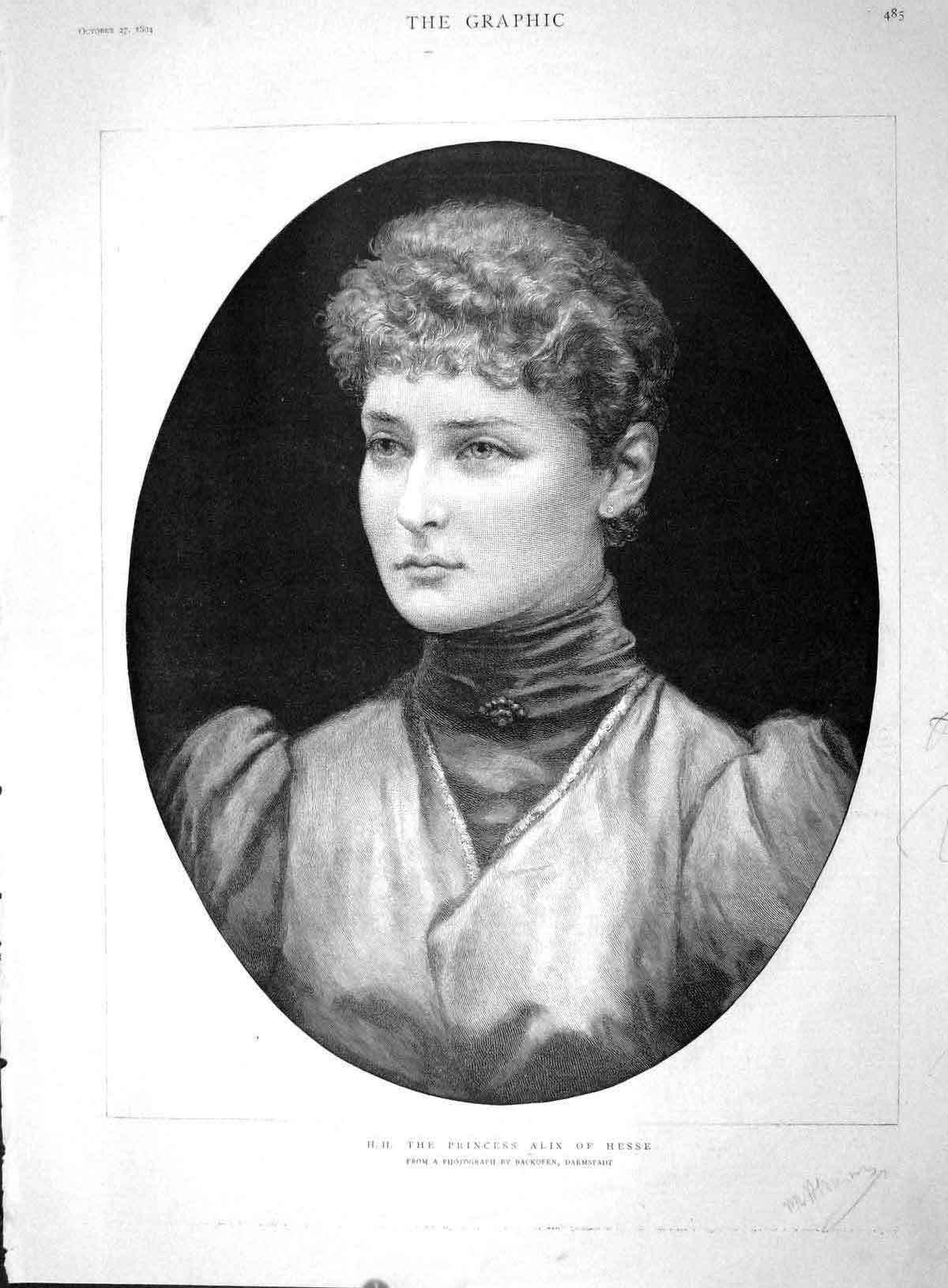 Old Antique Print 1894 Princess Alix Hesse Duke Nicholas Alexandrovitch 19th