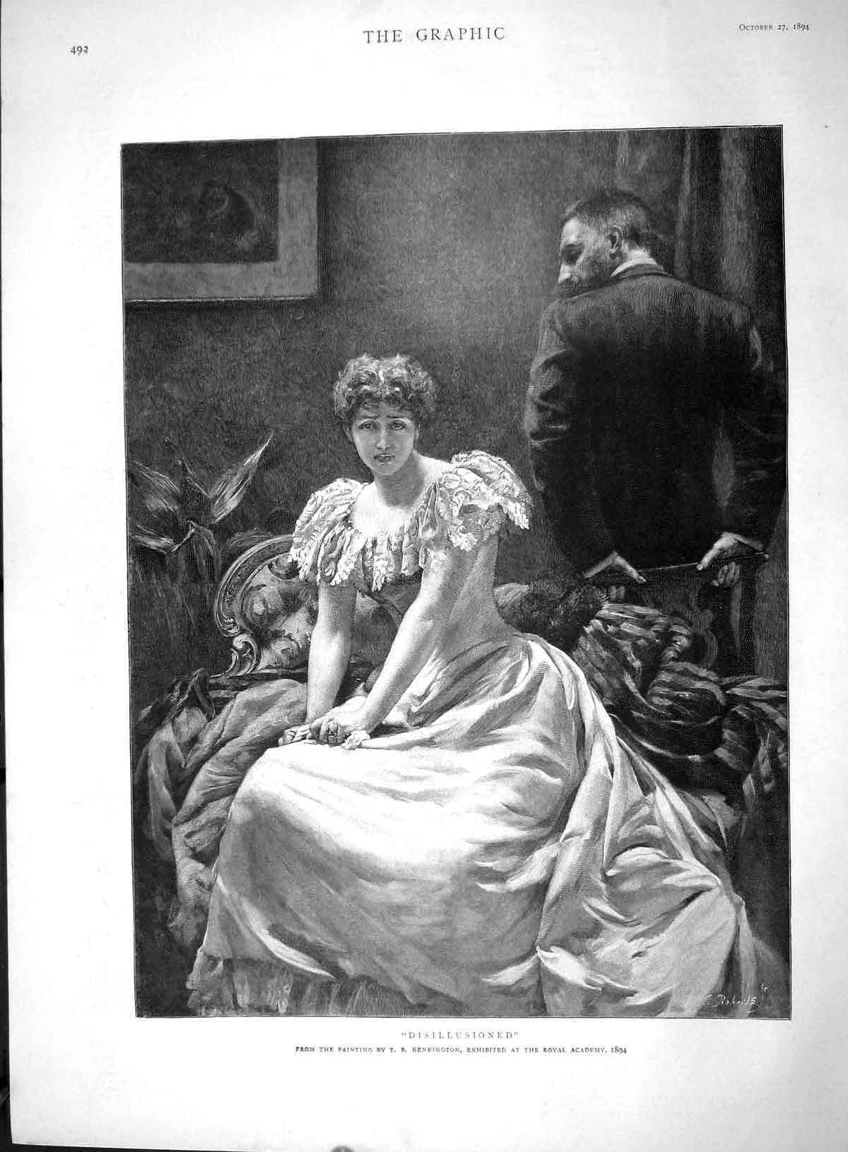 Original Old Antique Print 1894 Disillusioned Lady Man Romance 19th
