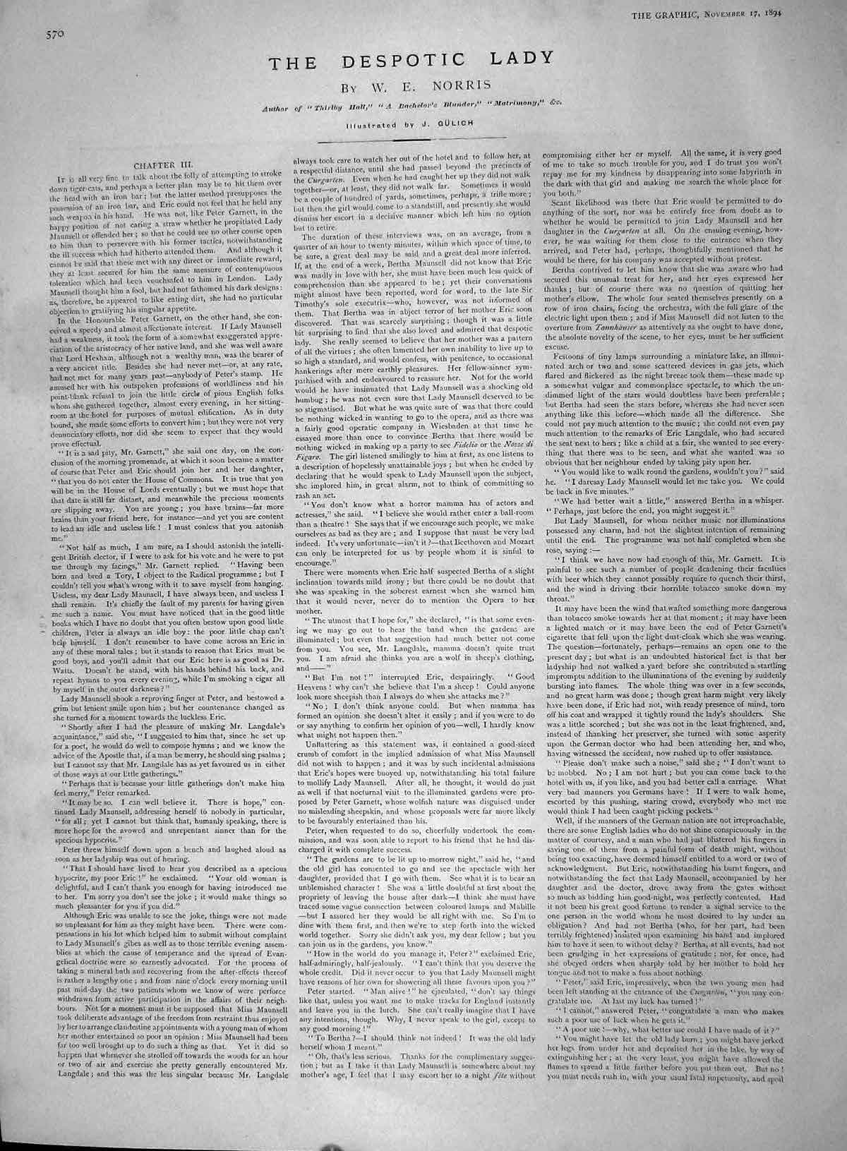 Original Old Antique Print 1894 Illustrating Norris Story Despotic Lady Romance