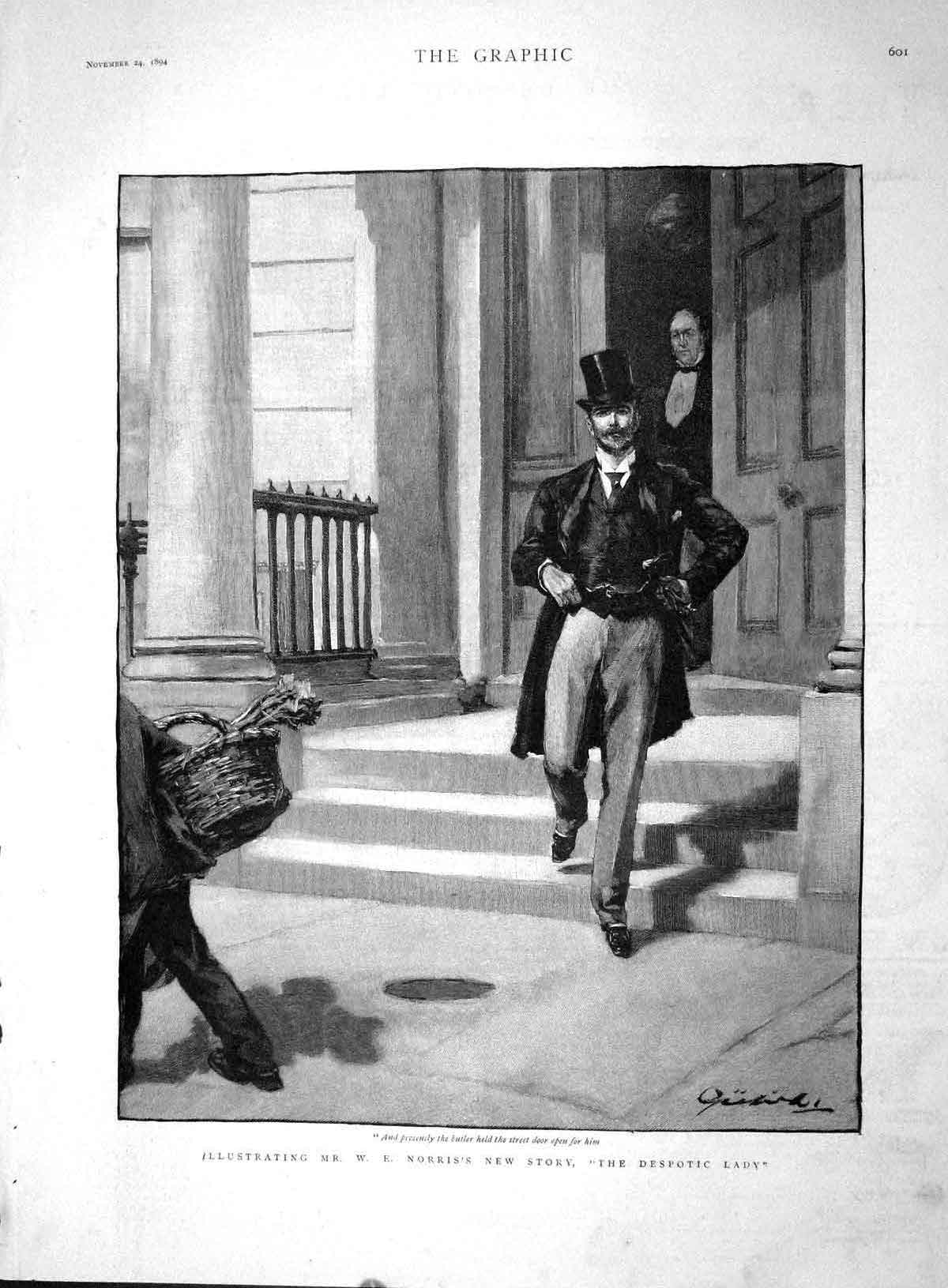 Original Old Antique Print 1894 Illustrating Norris New Story Despotic Lady