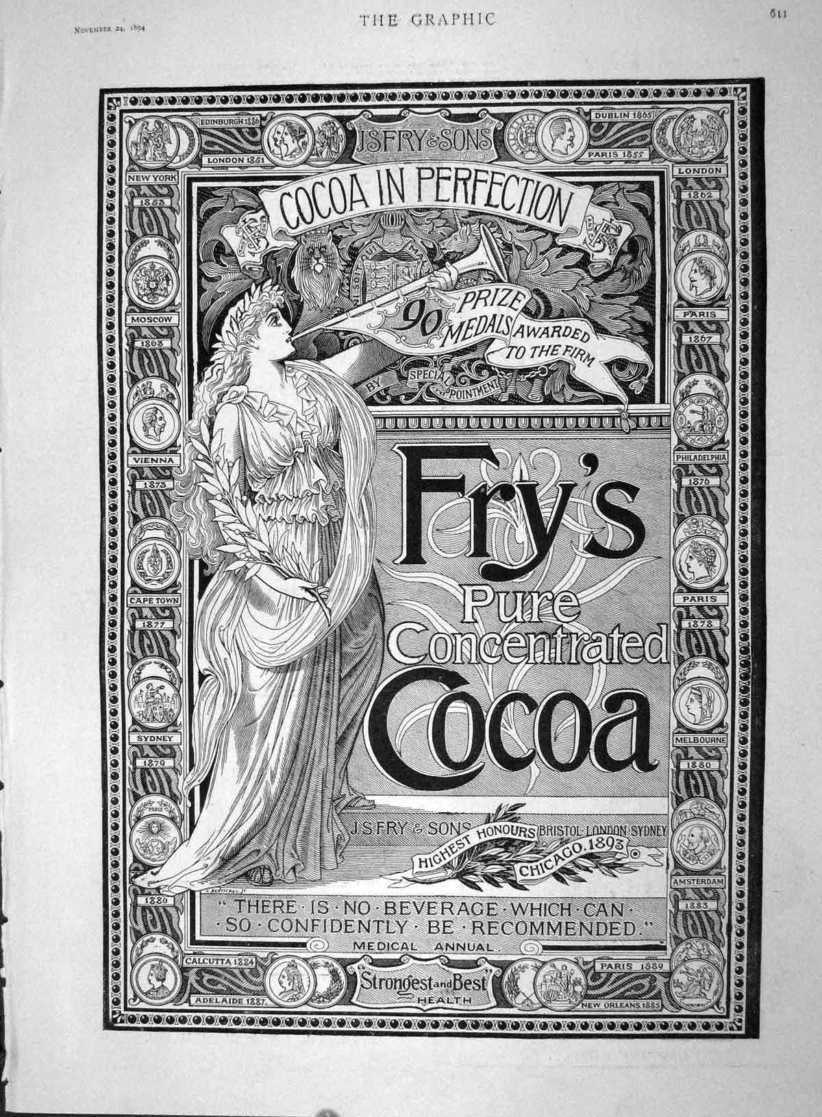 Original Old Antique Print 1894 Advertisment Fry Son Pure Concentrate Victorian