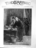 Original Old Antique Print 1894 Election Time Blind Voter Man Polling Station