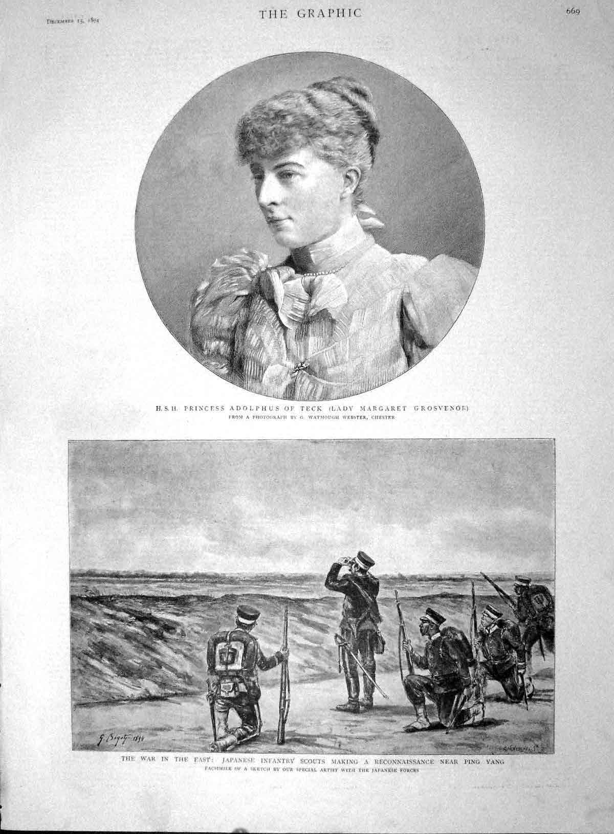 Original Old Antique Print 1894 Princess Adolphus Teck War Japanese Sie 19th
