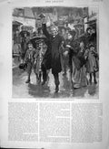 Original Old Antique Print 1894 John Pedler Man Street Scene 19th