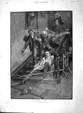 Old Antique Print 1894 Psychical Research Society Men Guns Stairs House 19th