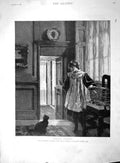 Original Old Antique Print 1894 Natural Enemies Young Girl Bird Cage Black Cat