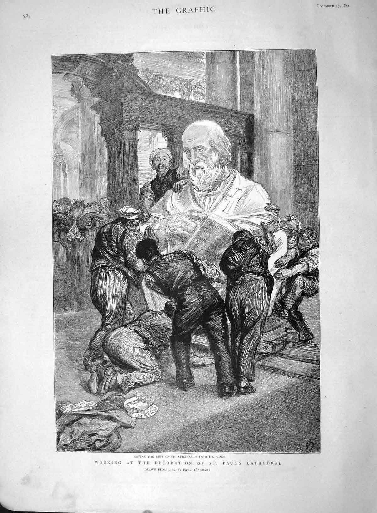 Original Old Antique Print 1894 St. Paul'S Cathedral Bust Athanasius Decoration