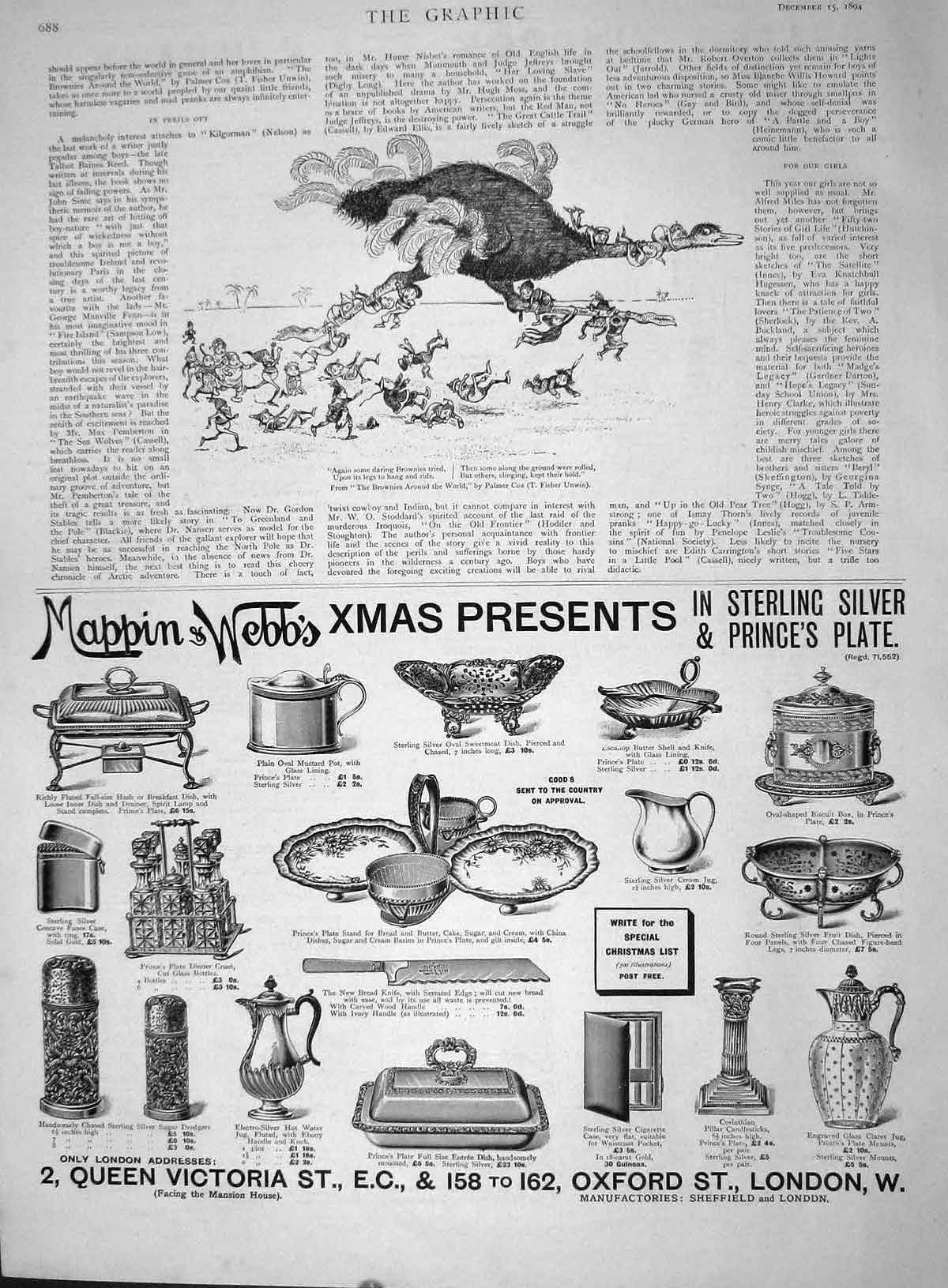 Original Old Antique Print 1894 Advertisement Mappin Webb Oxford Street London
