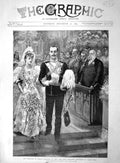 Original Old Antique Print 1894 Wedding Prince Adolphus Teck Margaret Grosvenor