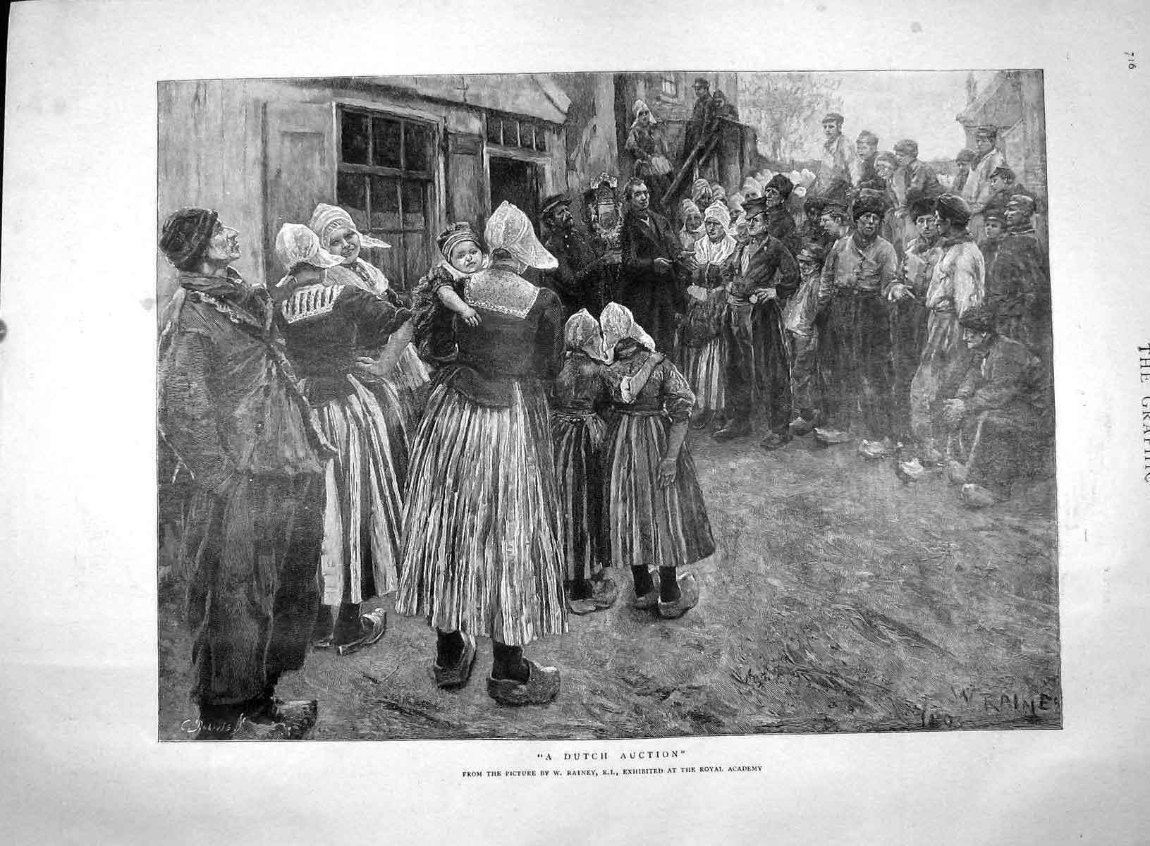 Original Old Antique Print 1894 Dutch Auction Sale Amsterdam C 19th