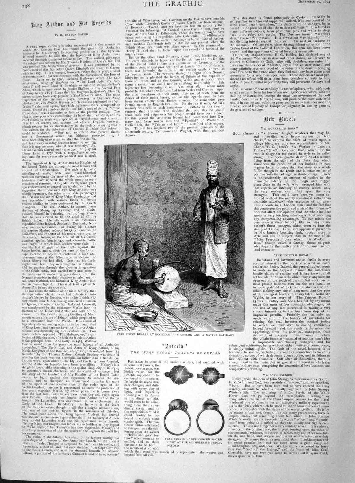 Original Old Antique Print 1894 Star Stone Dealer Moorman Ceylon Native L 19th