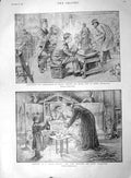 Original Old Antique Print 1894 Christmas French Church Cure Altar Decorations