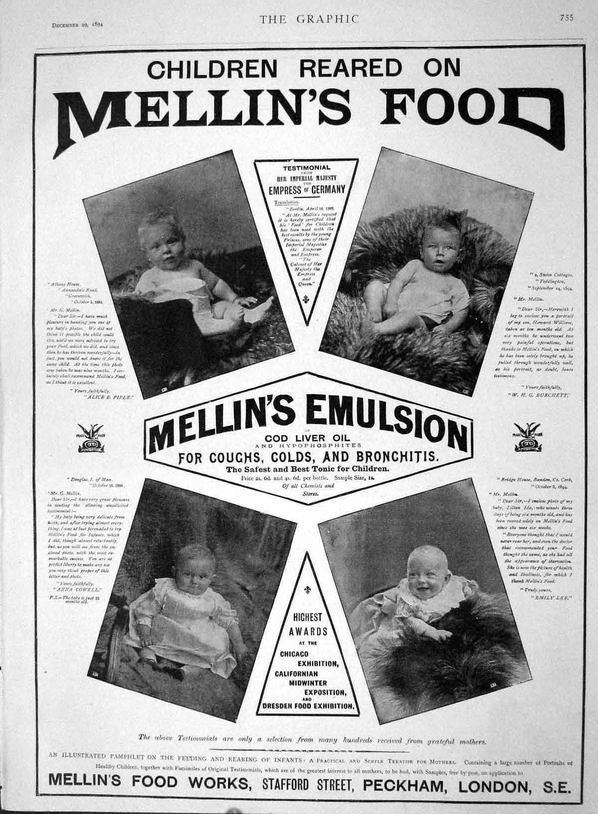 Original Old Antique Print 1894 Advertisement Mellin'S Food Emulsion Peckham