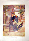 Original Old Antique Print 1894 Colour Japanese Lady Umbrella Chase Fripp 19th