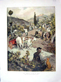 Original Old Antique Print 1894 Colour Season Italy Grapes Gathering Victorian