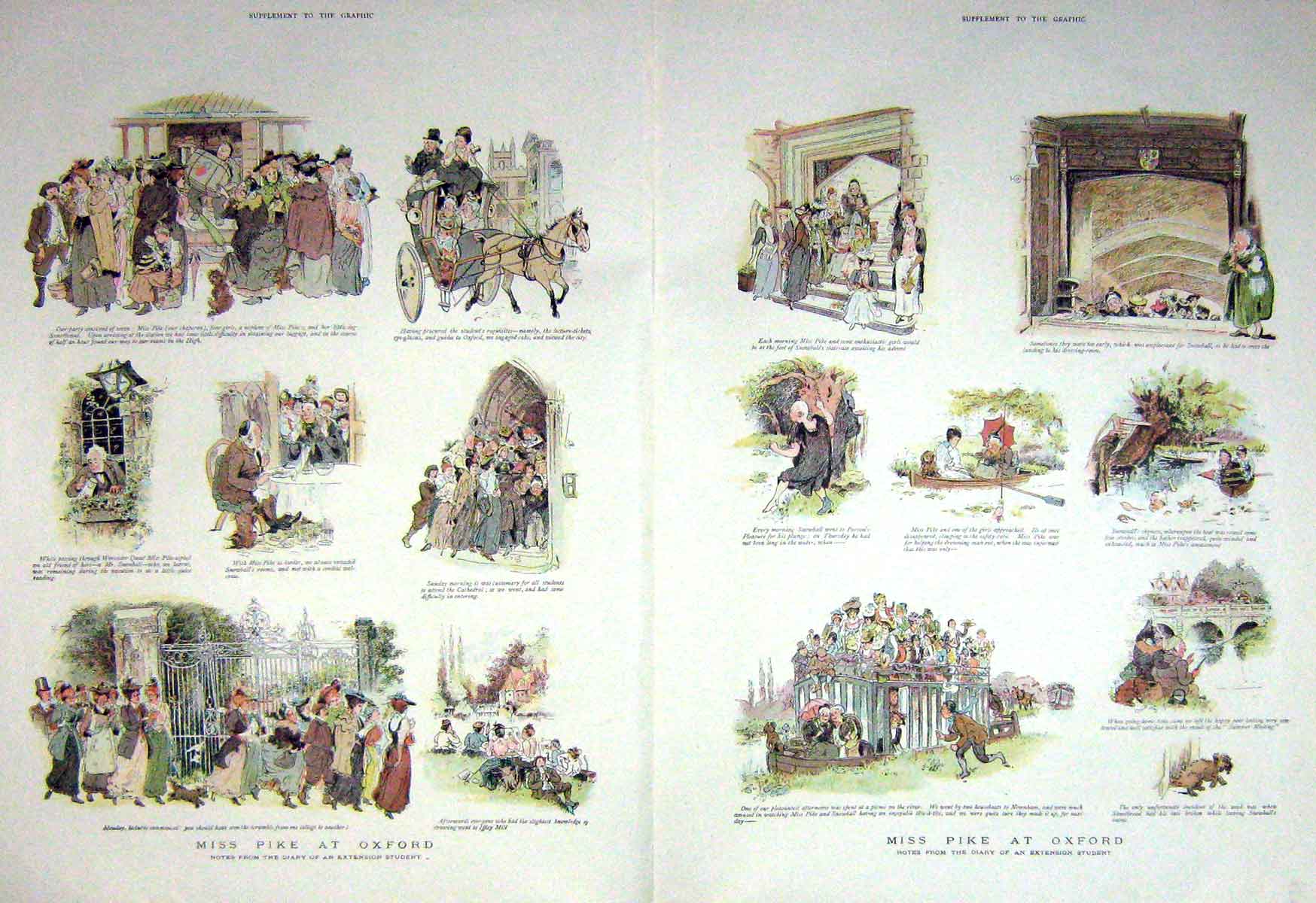 Old Antique Print 1894 Story Miss Pike Oxford Cathedral College Student 19th