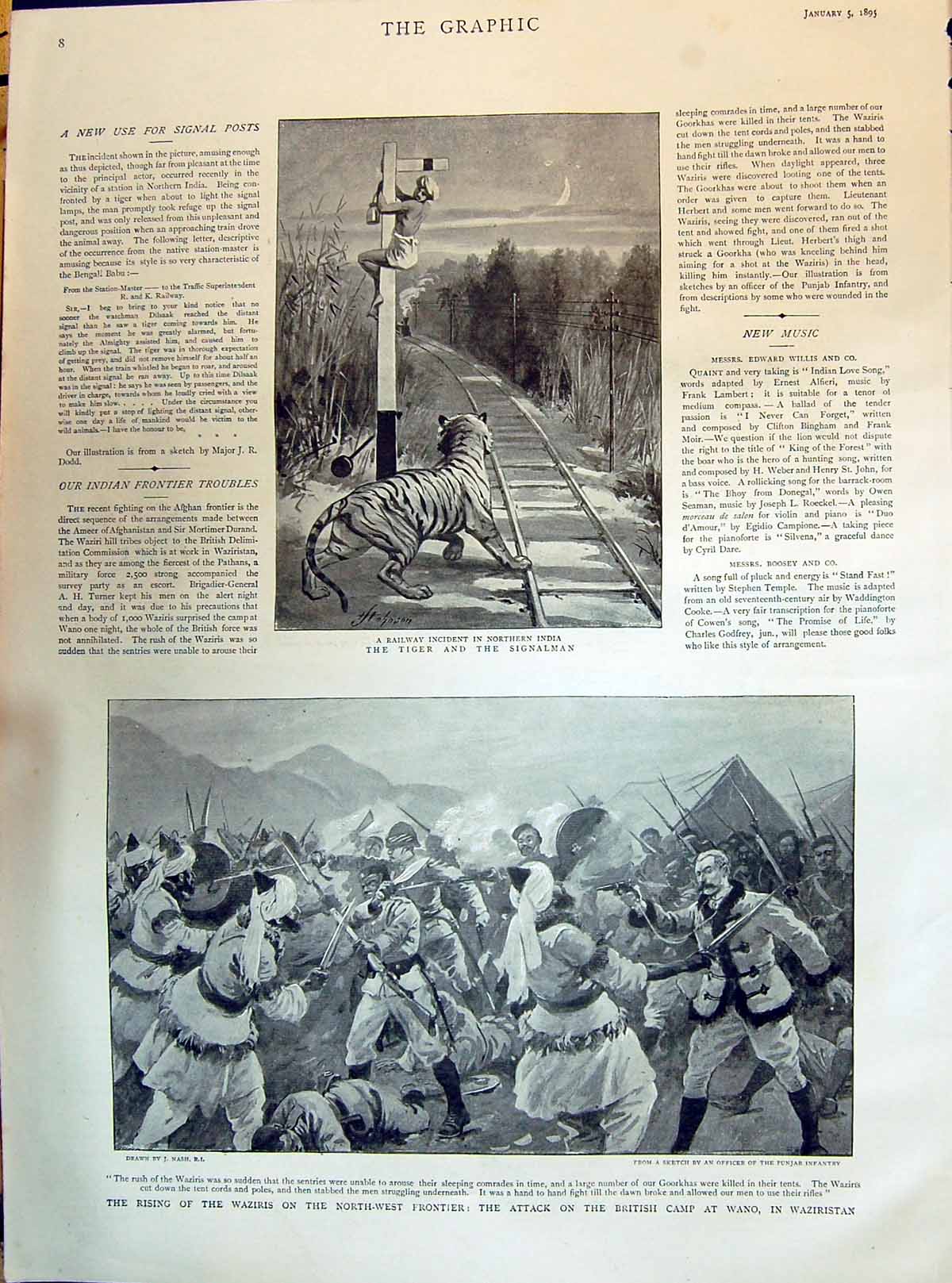 Old 1895 Railway Incident India Tiger Waziris Attack British Wano Bar Victorian