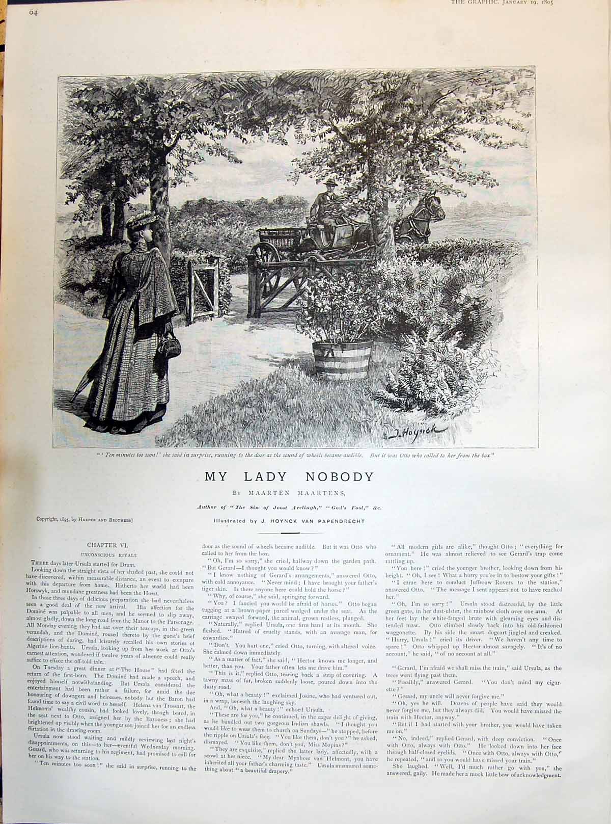 Old Antique Print 1895 Lady Nobody Maartens Niagra Hall Ice Skating Sport 19th