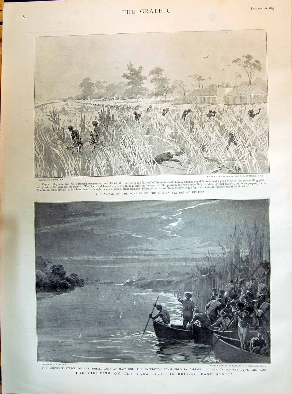 Old 1895 Somalis Attack Mission Station Kulessa Fighting Tana River M Victorian