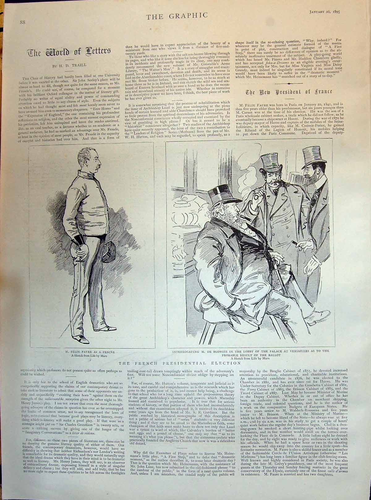 Old 1895 French Election Faure Blowitz Versailles Funeral Thompson No Victorian