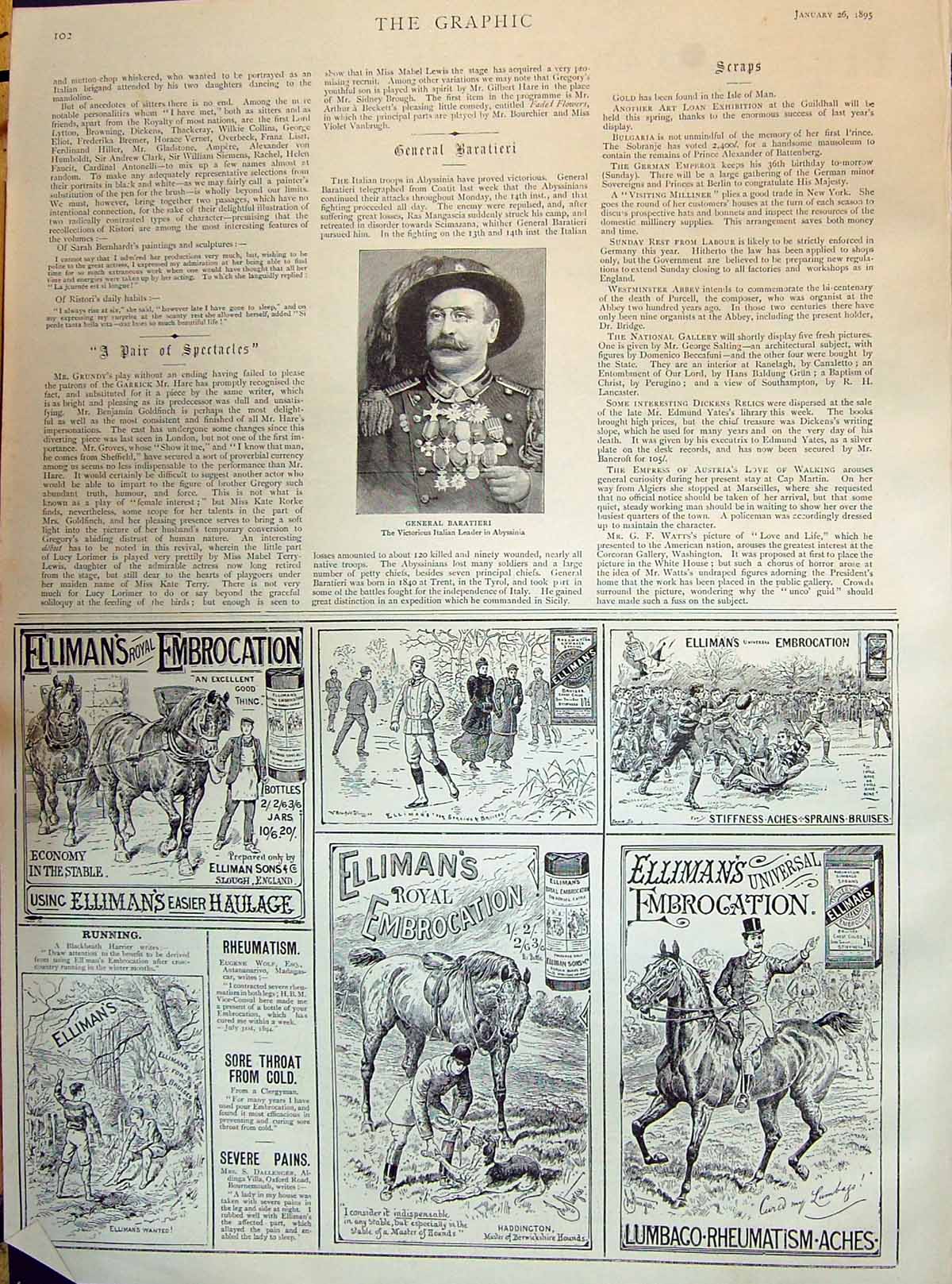 Old 1895 General Baratieri Elliman'S Royal Embrocation Advertisement Victorian