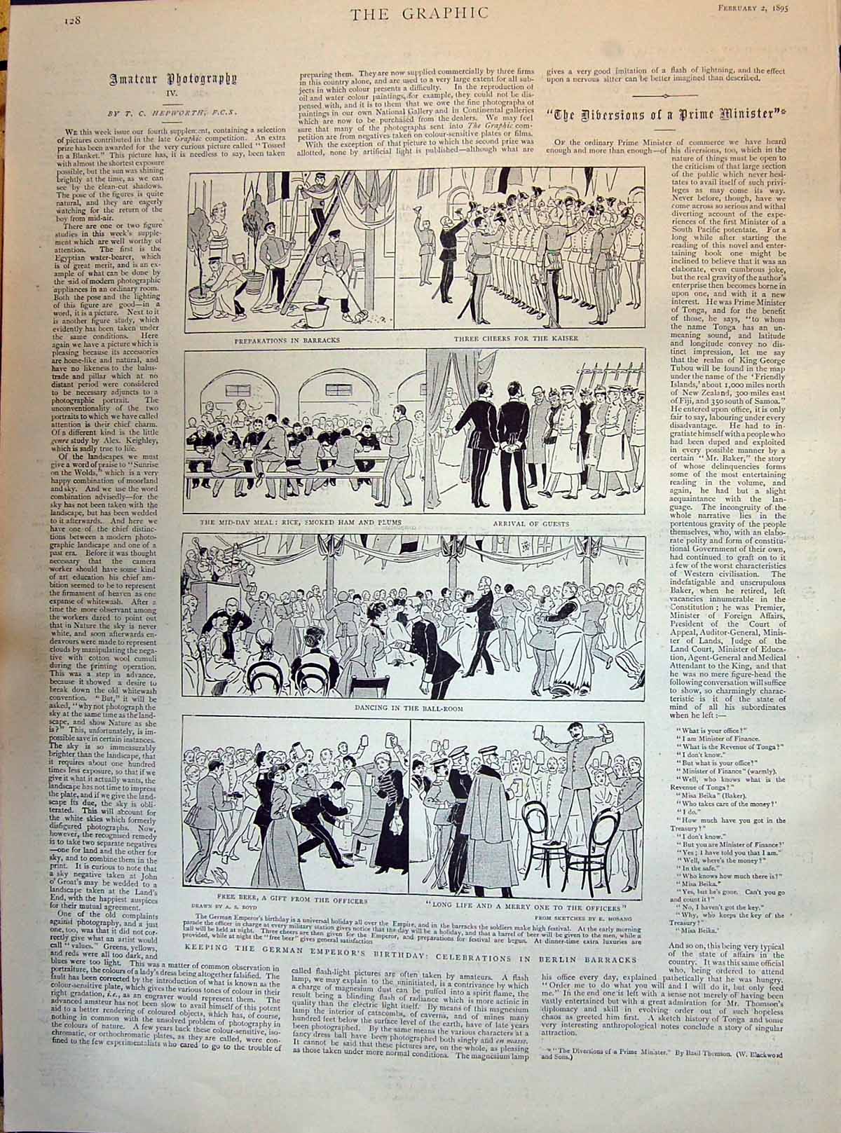 Antique Print 1895 German Emperor Birthday Berlin Siers Ship Wreck Escurial