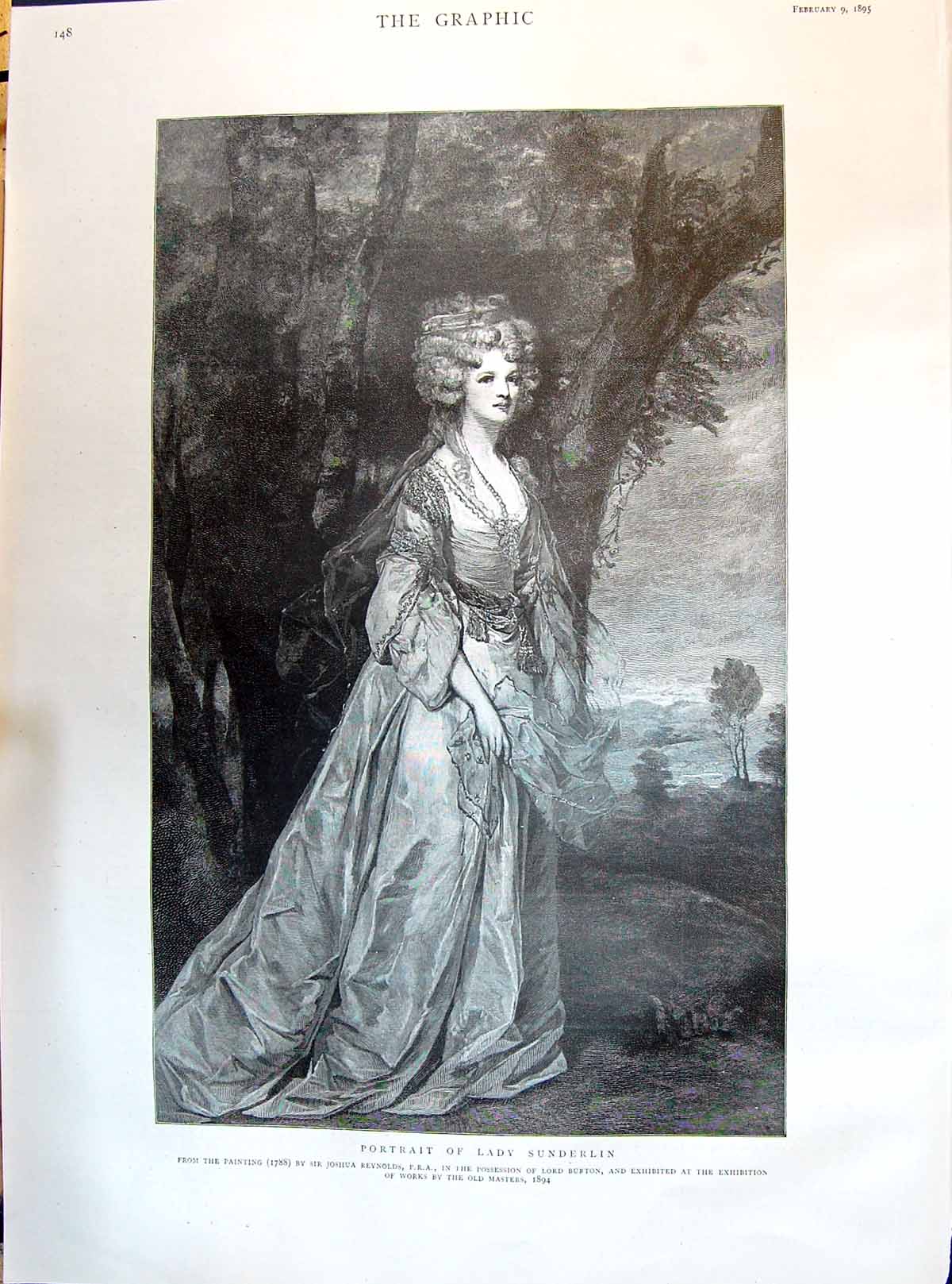 Antique Old Print 1895 Lady Sunderlin Beautifull Woman Painting Joshua Reyns