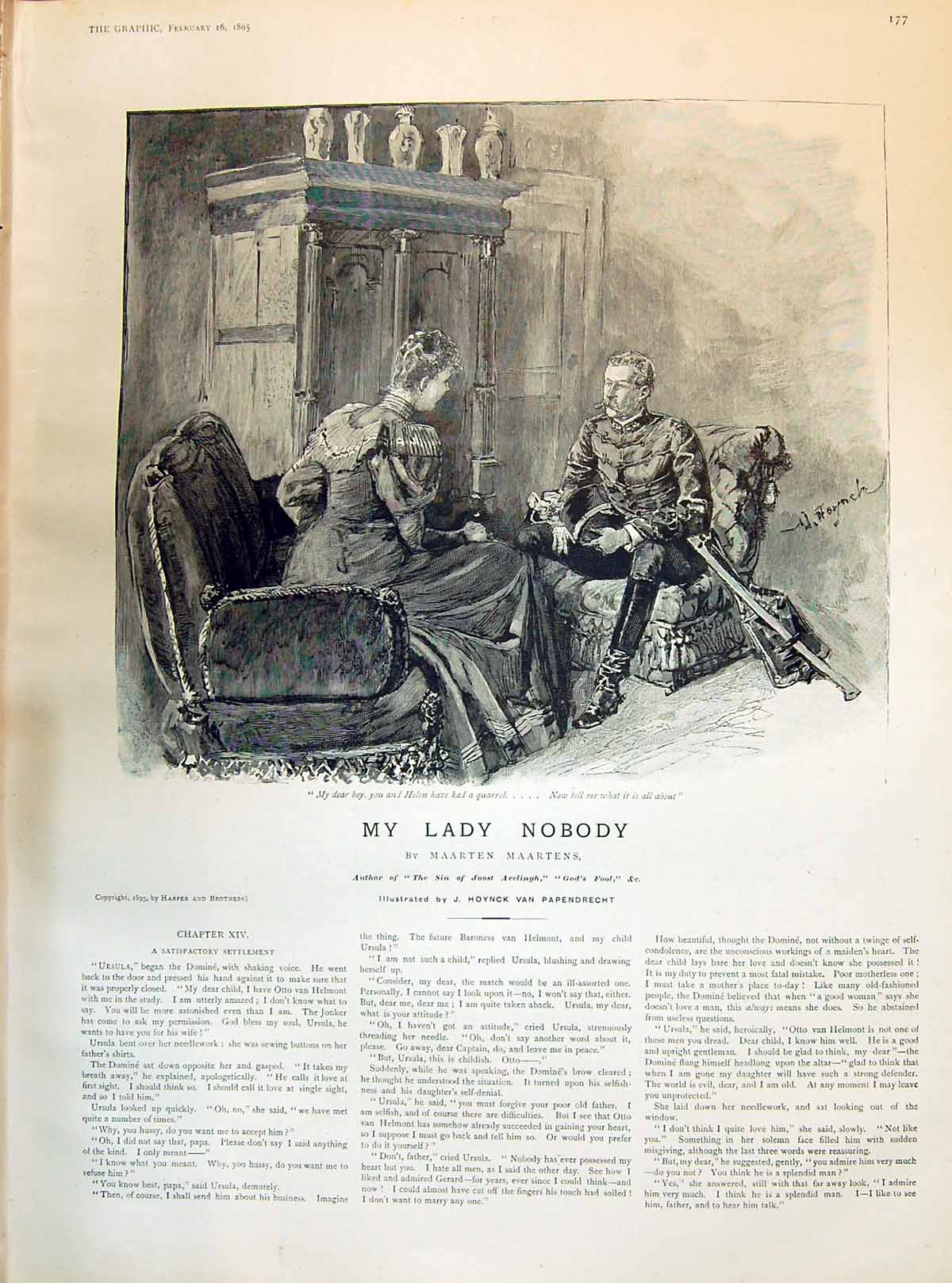Old 1895 My Lady Nobody Story Illustration Maarten Maartens Hoynck Va Victorian