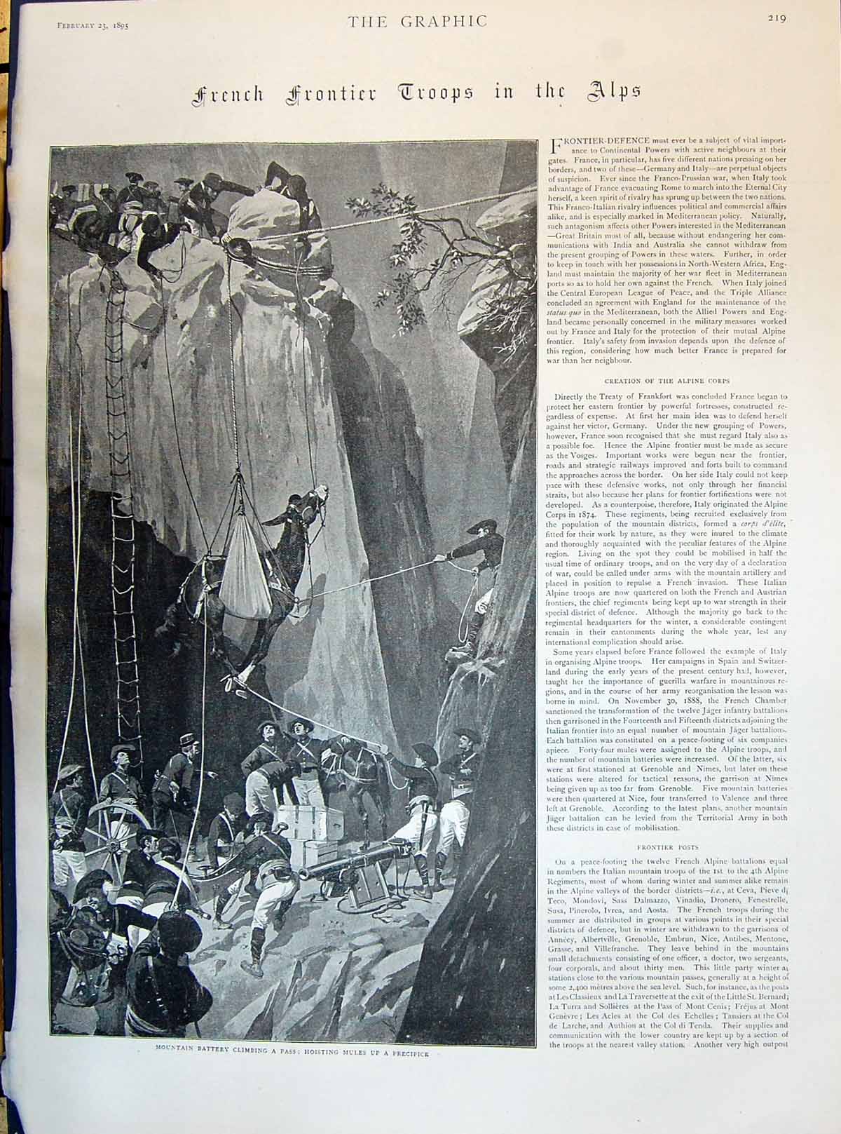 Old Print 1895 French Siers Alps Mountains Mules Reconnaissance Party Wa 19th