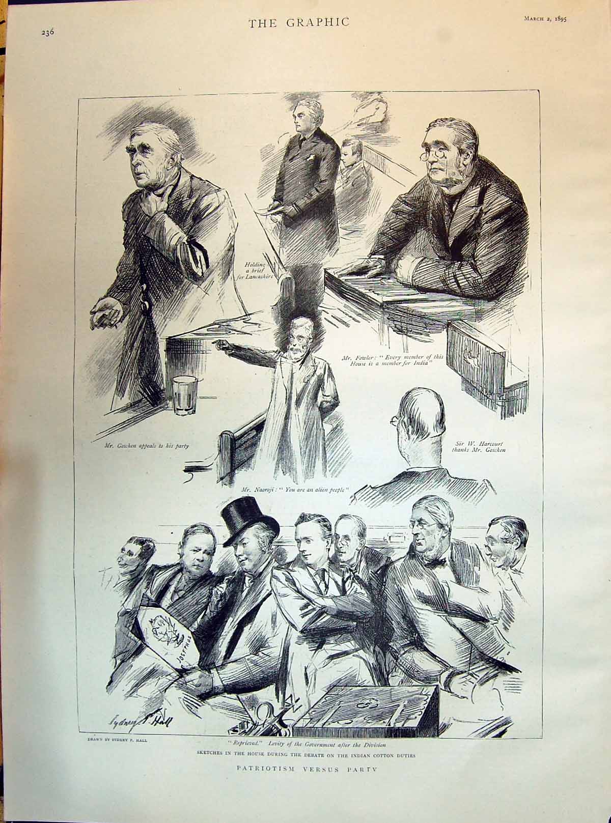 Old 1895 Patriotism Versus Party House Sketches Indian Cotton Duties Victorian