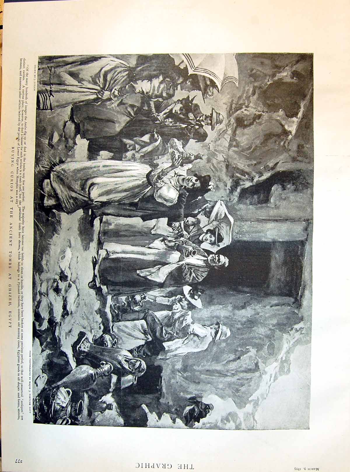 Antique Old Print 1895 Buying Curios Ancient Tombs Ghizeh Egypt Outdoor Scene