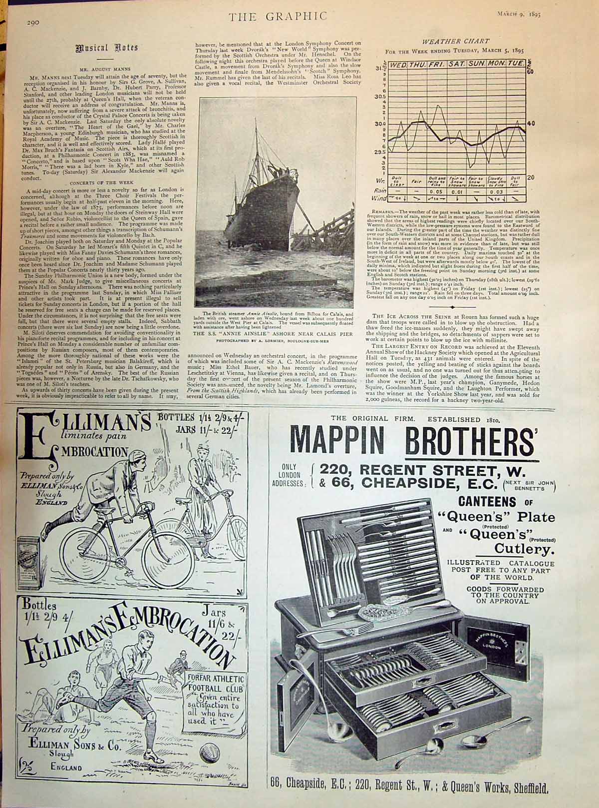 Old 1895 S.S. Annie Ashore Near Calais Pier Elliman'S Mappin Brother Victorian