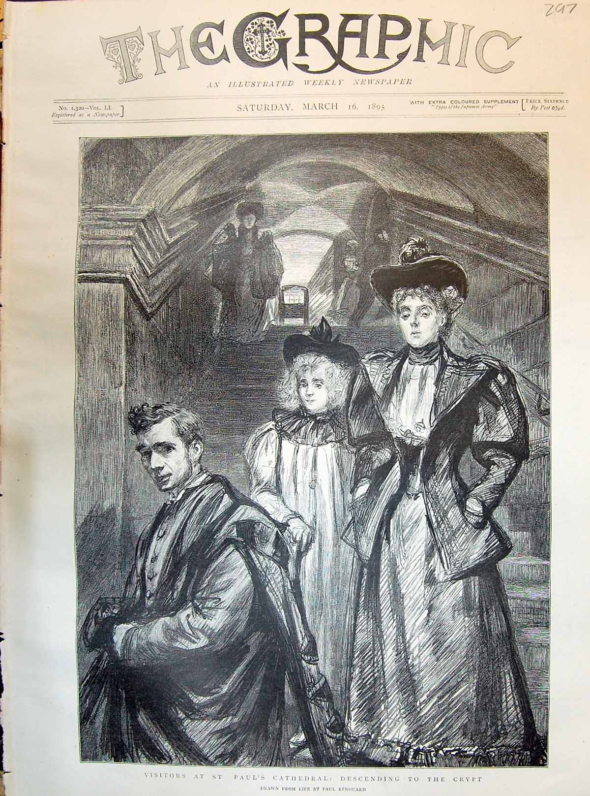 Old 1895 Visitors St Paul'S Cathedral Descending To Crypt Drawn From Victorian
