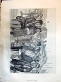 Antique Old Print 1895 Japanese Forces Coolies Roll Call Distribution Rations