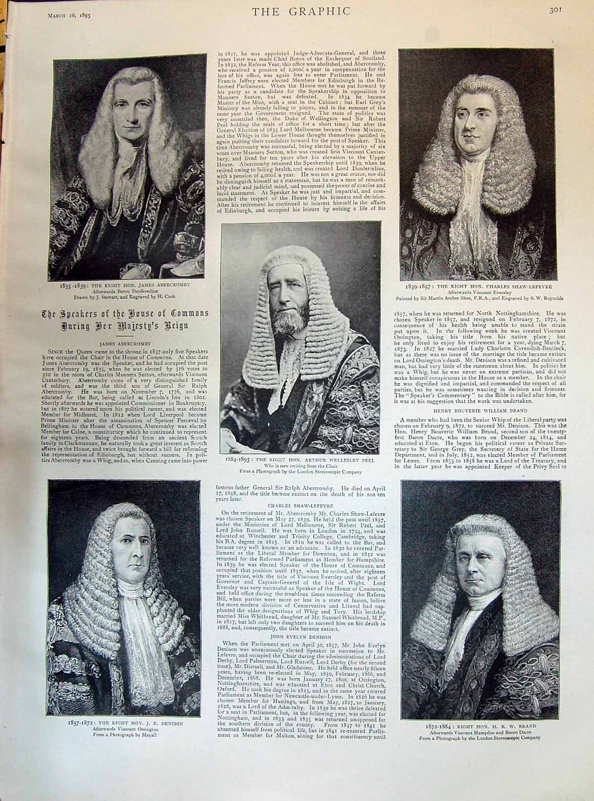 Antique Print 1895 Abercromby Shaw-Lefevre Peel Brand Denison ArnCambridge 19th