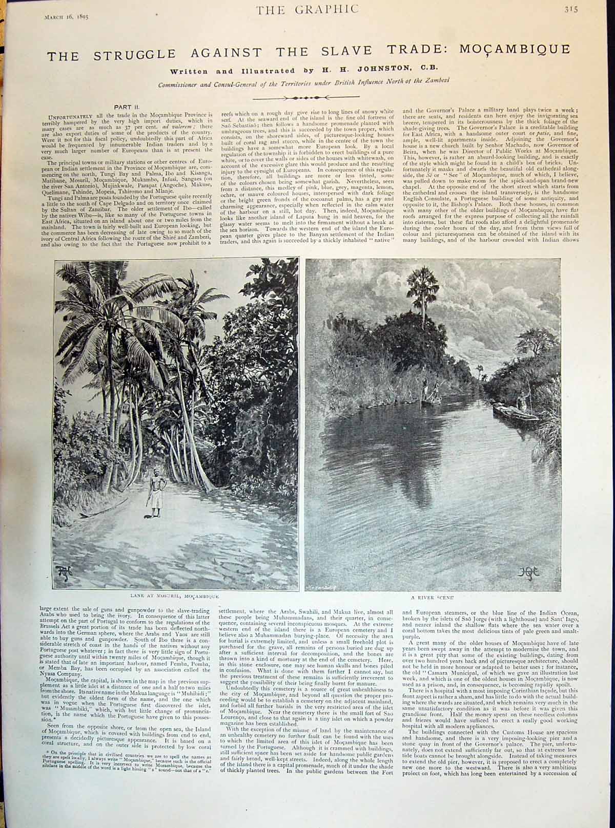 Old 1895 Mocambique Mosuril River Scene British Consulate Town View J Victorian