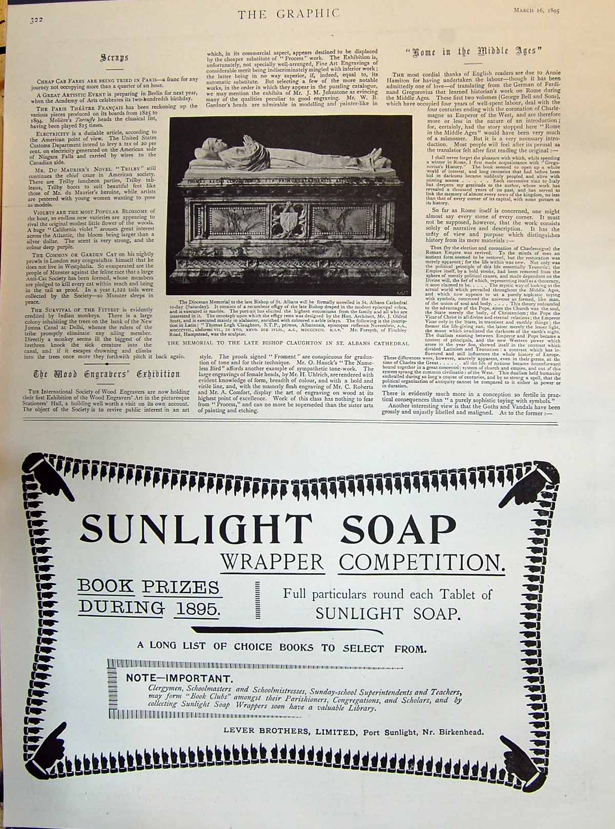Old 1895 Memorial Late Bishop Claughton Albans Cathedral Sunlight Soa Victorian