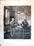 Antique Old Print 1895 Saying Grace Woman Man Child Dinner Table Indoor Scene