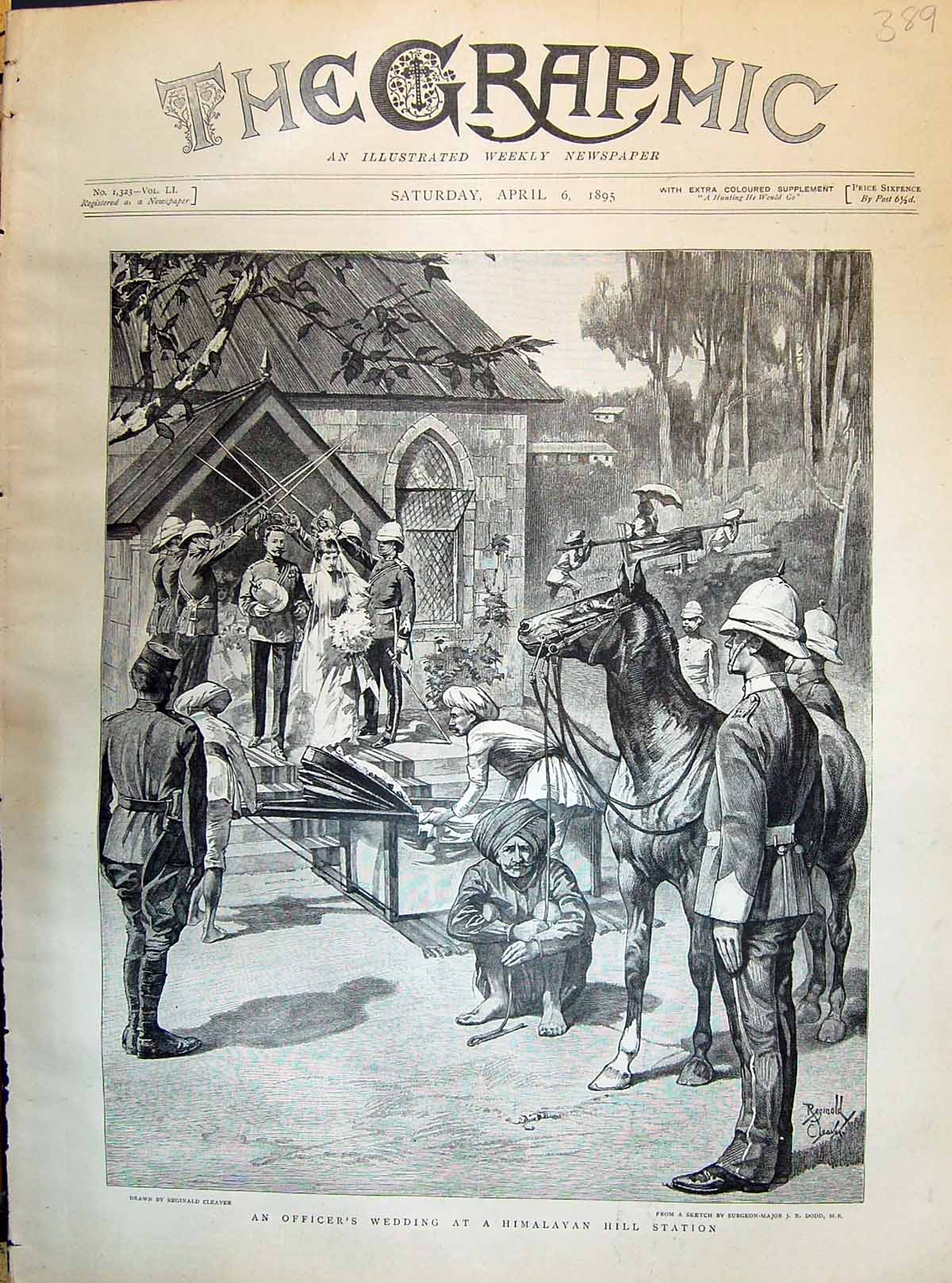 Old 1895 An Officer'S Wedding At Himalayan Hill Station Horse Weapons Victorian