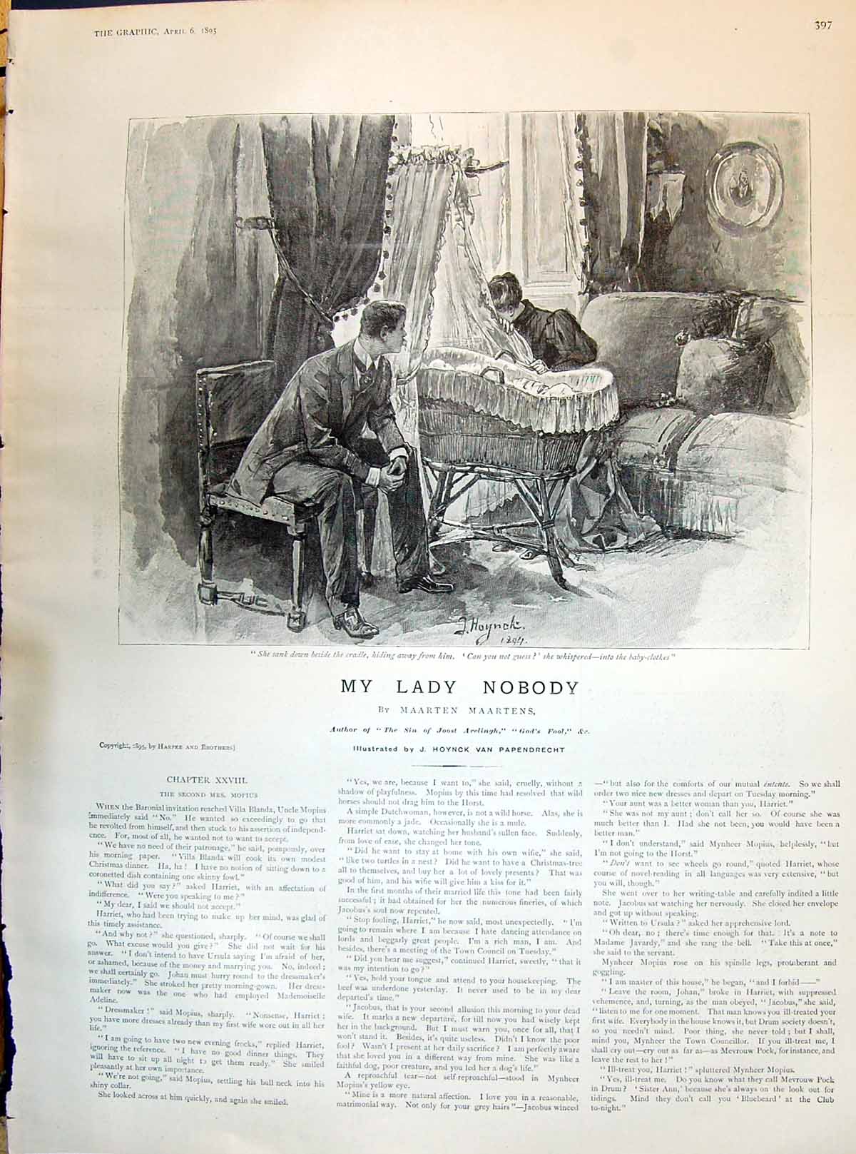 Old 1895 My Lady Nobody Story Illustration Maarten Maartens Hoynck Va Victorian