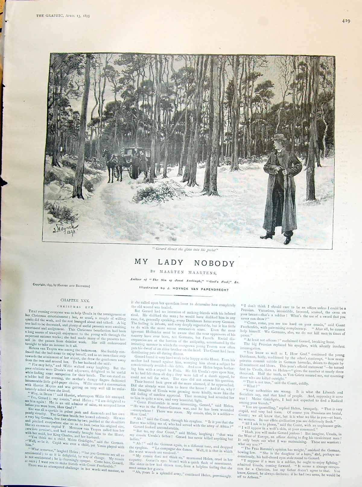 Old 1895 My Lady Nobody Story Illustration Maarten Maartens Hoynck Va Victorian
