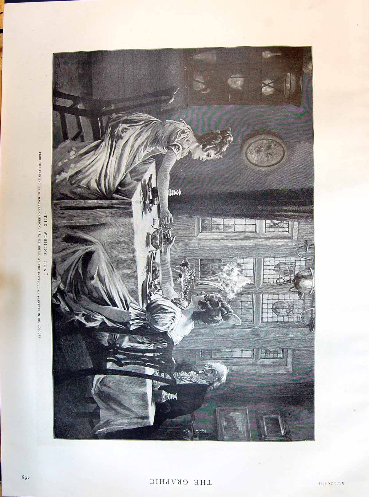 Old 1895 Wishing Bone Grierson Painting Dinner Table Women Man Indoor Victorian
