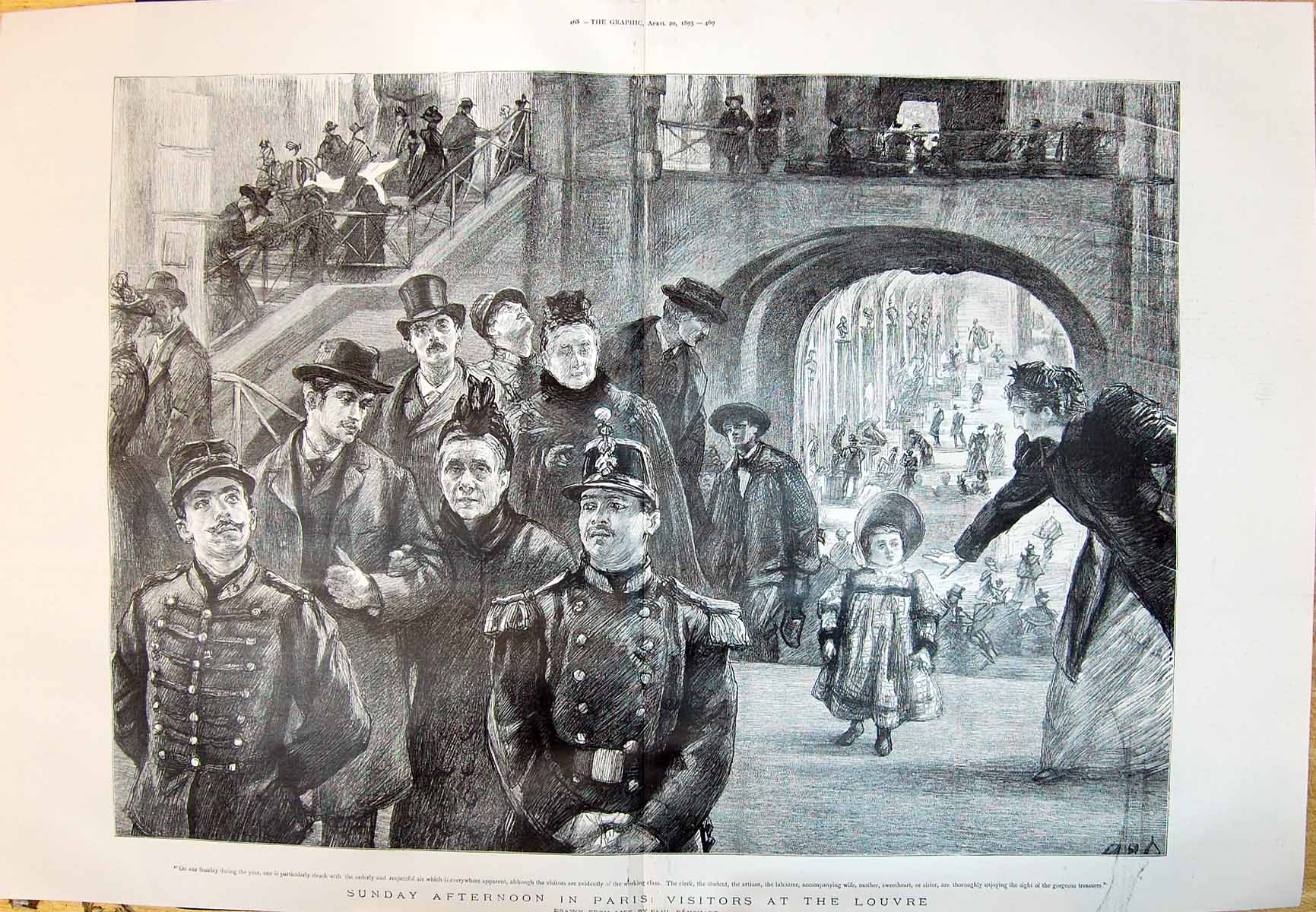 Old 1895 Sunday Afternoon In Paris Visitors Louvre Treasures Paul Ren 19th