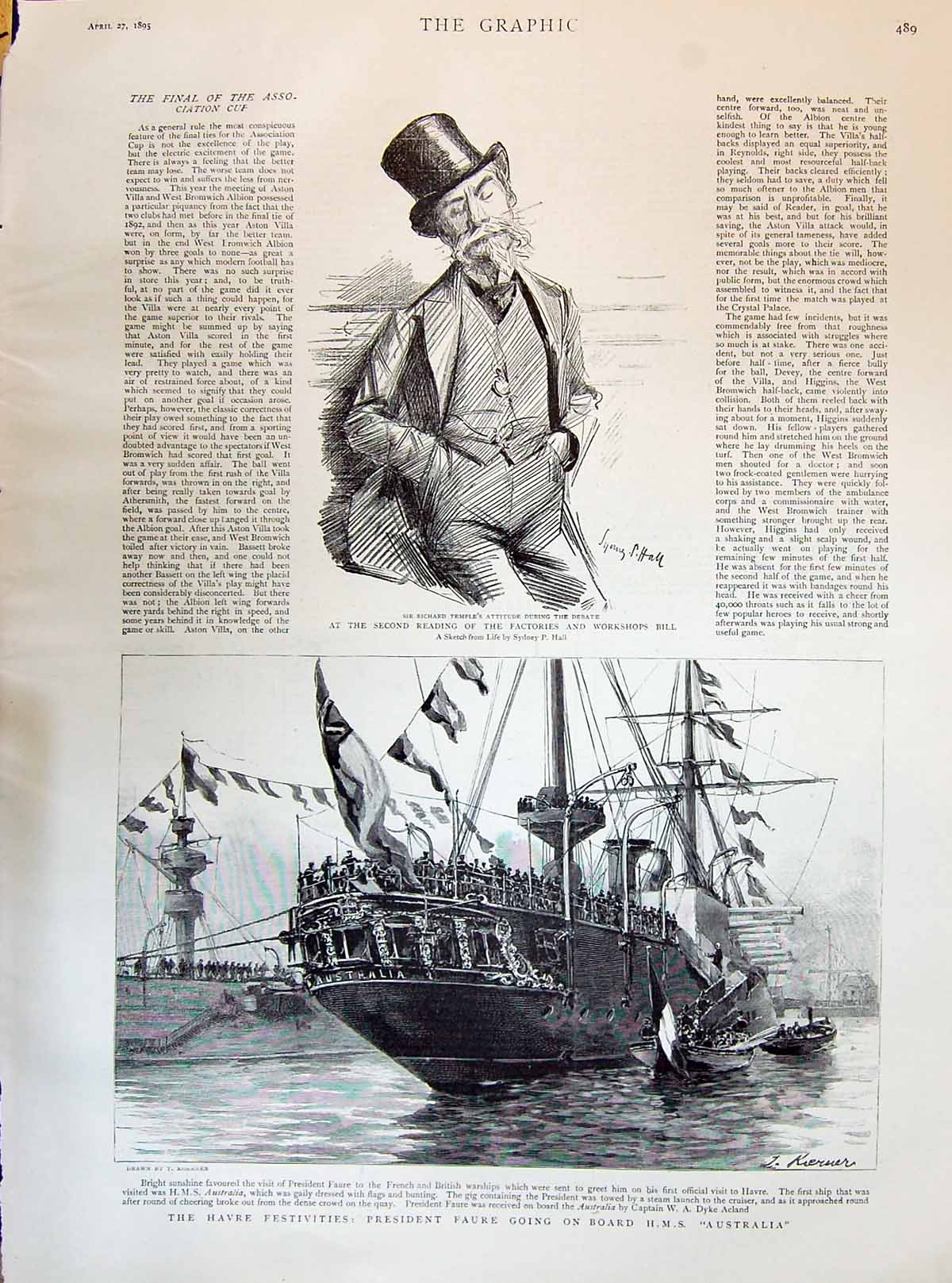 Old 1895 Sir Richard Temple President Faure H.M.S. Australia Peel Mag Victorian