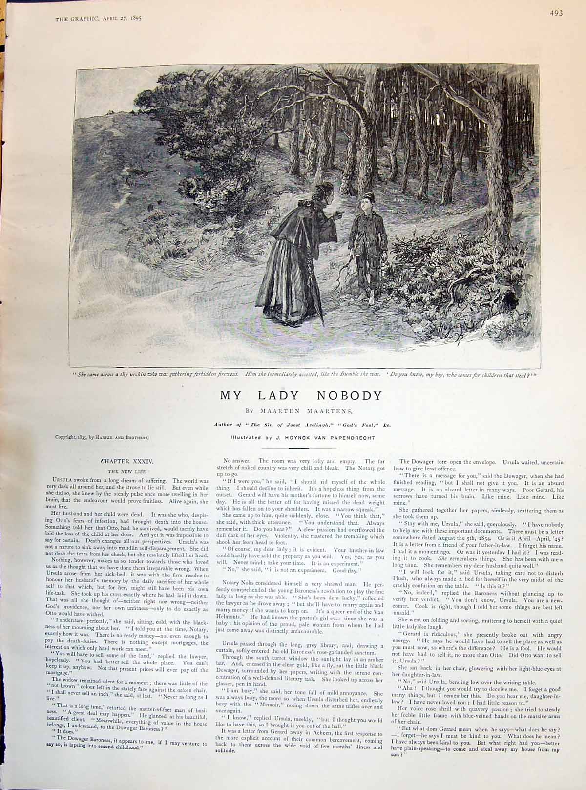 Old 1895 My Lady Nobody Maarten Maartens Story Illustration Hoynck Va Victorian