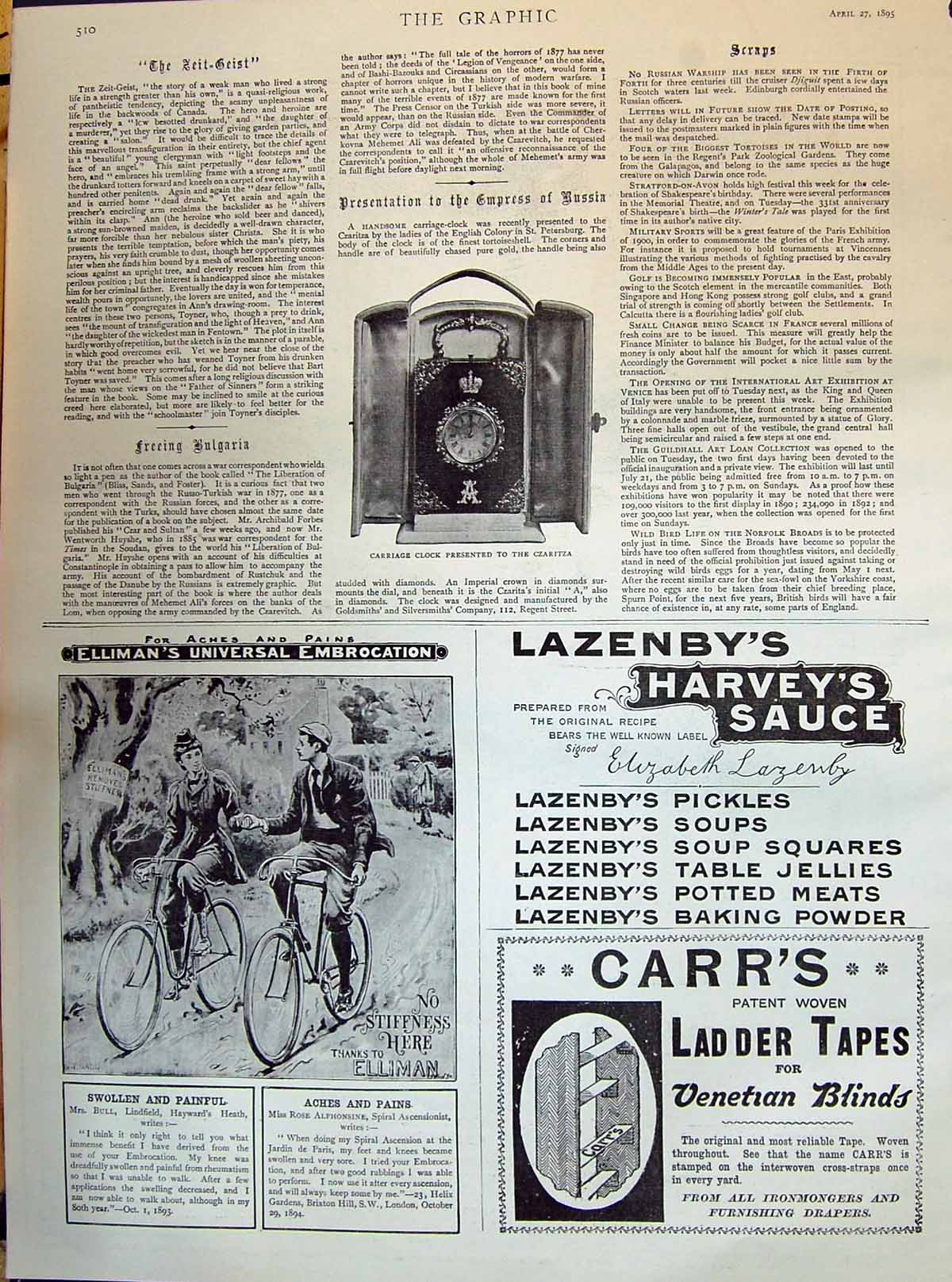 Antique Print 1895 Carriage Clock Presented To Czaritza Elliman'S Lazenby'S