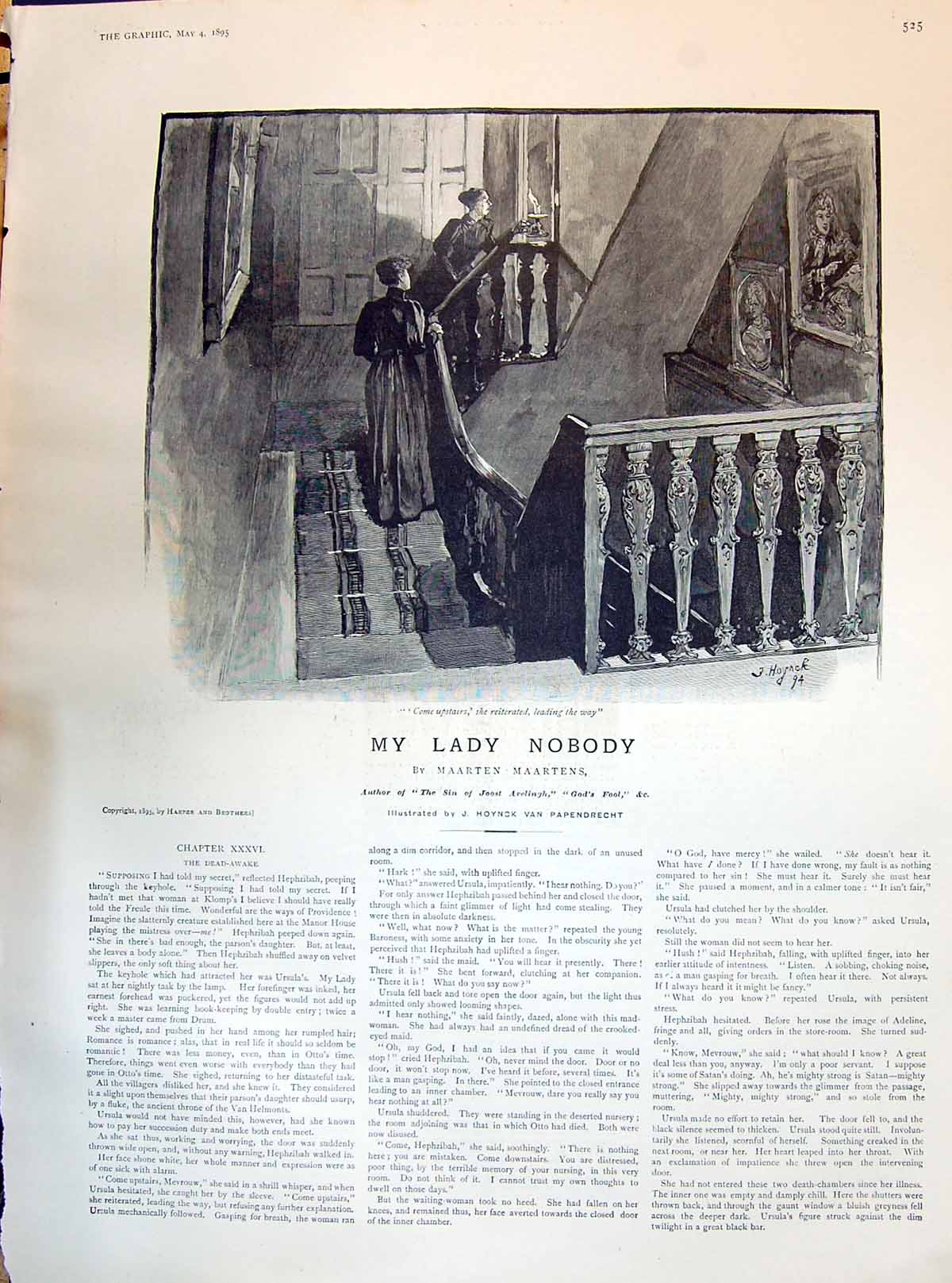 Old 1895 My Lady Nobody Story Illustration Maarten Maartens Hoynck Va Victorian