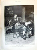 Old Print 1895 Music Hath Charms Man Animals Dogs Indoor Scene Frank Dadd 19th